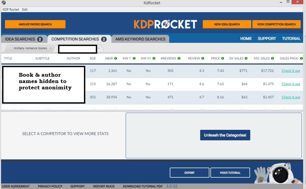KDP Rocket - Competition Searches screen