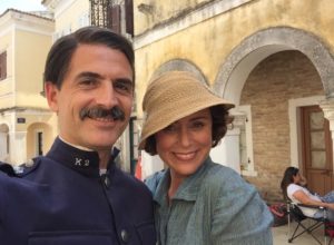Kostas Krommydas on the set of The Durrells of Corfu with Keeley Hawes